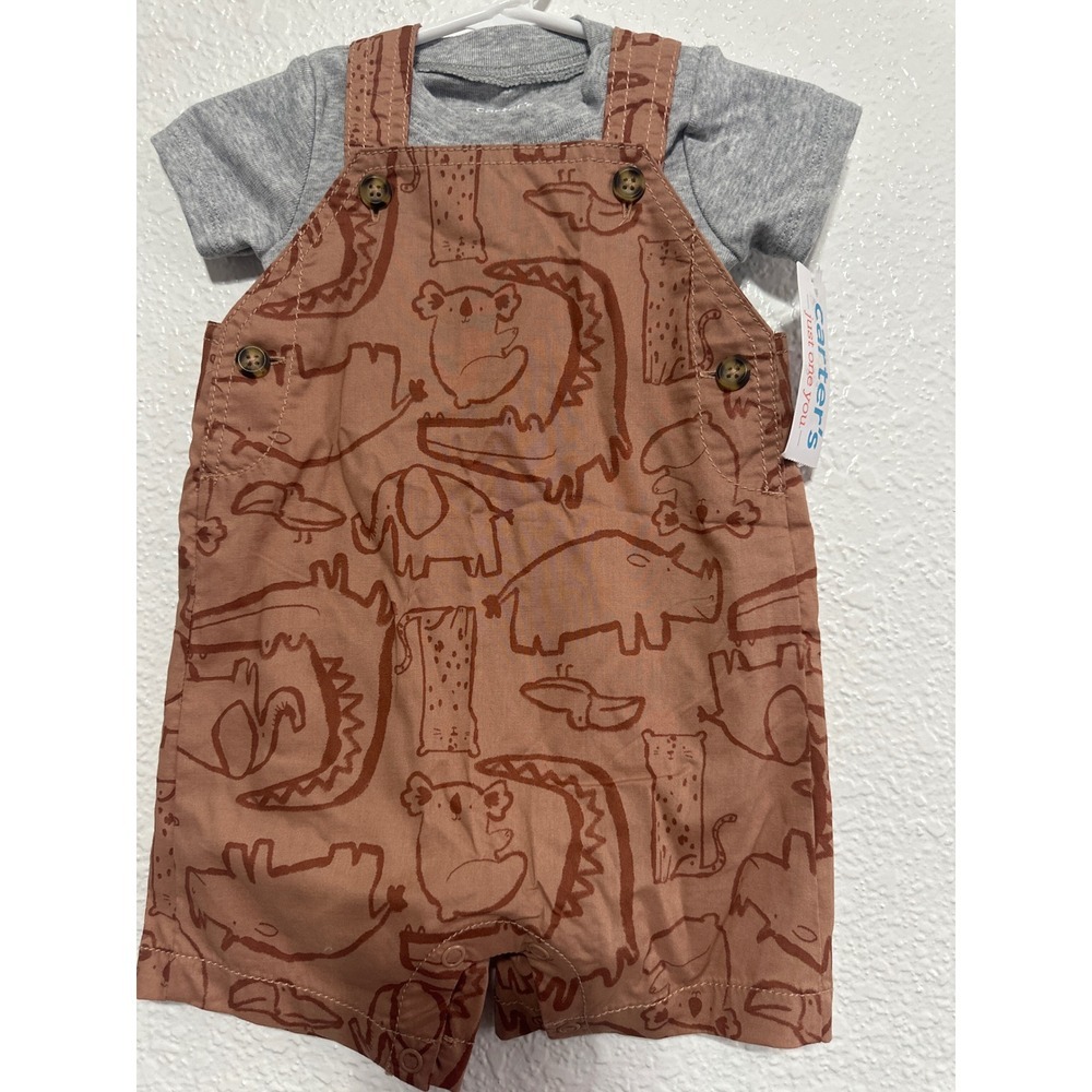Carter's Baby 2 Piece Outfit Set 9M Overalls Animals Alligator Koala